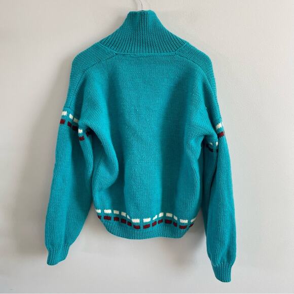 Vintage | Unbranded Teal Turquoise Cowl-Neck Pullover Knit Southwestern Sweater - Picture 7 of 7